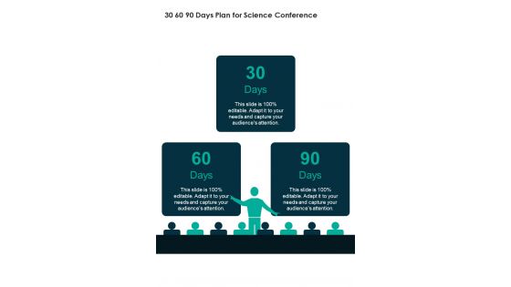 30 60 90 Days Plan For Science Conference One Pager Sample Example Document