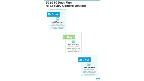 30 60 90 Days Plan For Security Camera Services One Pager Sample Example Document