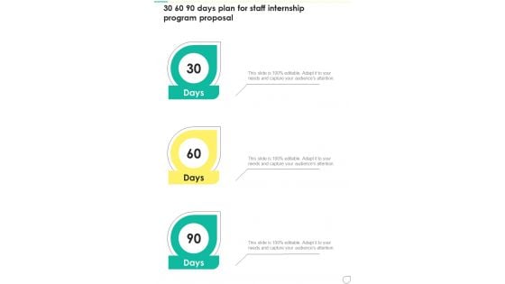 30 60 90 Days Plan For Staff Internship Program Proposal One Pager Sample Example Document