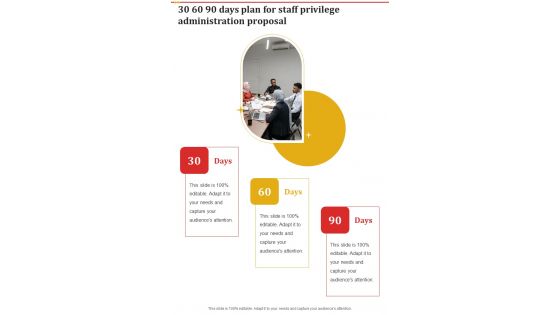 30 60 90 Days Plan For Staff Privilege Administration Proposal One Pager Sample Example Document 30 60 90 Days Plan For Staff Privilege Administration Proposal One Pager Sample Example Document