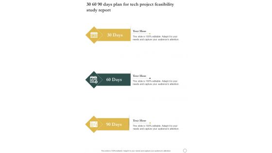 30 60 90 Days Plan For Tech Project Feasibility Study Report One Pager Sample Example Document
