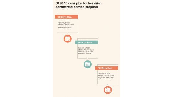 30 60 90 Days Plan For Television Commercial Service One Pager Sample Example Document