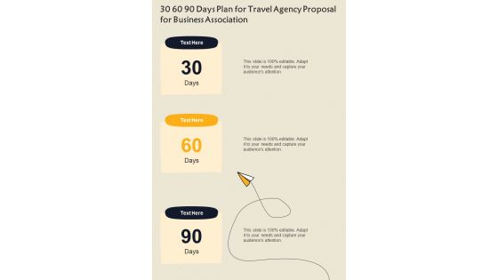 30 60 90 Days Plan For Travel Agency Proposal For Business Association One Pager Sample Example Document
