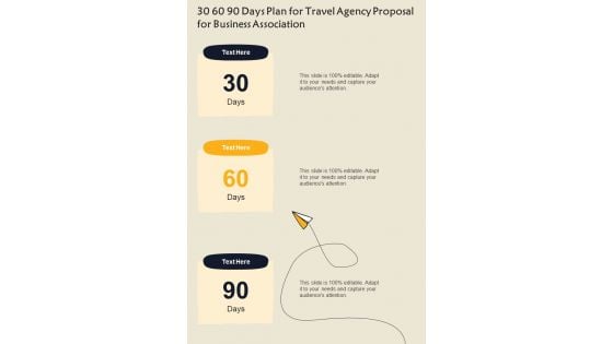 30 60 90 Days Plan For Travel Agency Proposal For Business Association One Pager Sample Example Document 30 60 90 Days Plan For Travel Agency Proposal For Business Association One Pager Sample Example Document