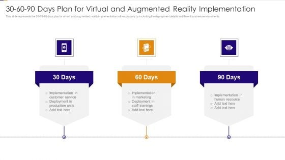 30 60 90 Days Plan For Virtual And Augmented Reality Implementation Ppt PowerPoint Presentation File Show PDF