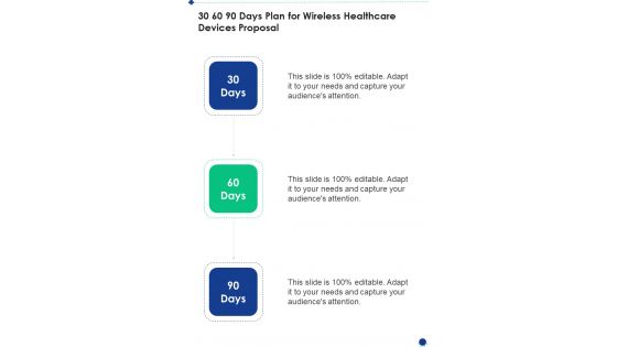 30 60 90 Days Plan For Wireless Healthcare Devices Proposal One Pager Sample Example Document