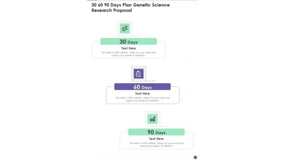 30 60 90 Days Plan Genetic Science Research Proposal One Pager Sample Example Document