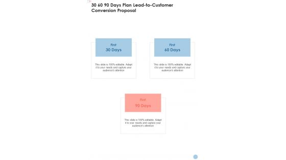 30 60 90 Days Plan Lead To Customer Conversion Proposal One Pager Sample Example Document
