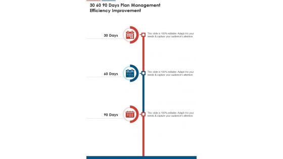 30 60 90 Days Plan Management Efficiency Improvement One Pager Sample Example Document