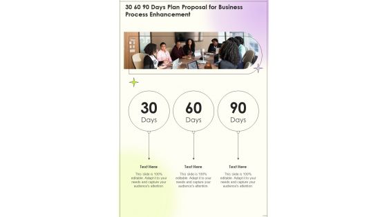 30 60 90 Days Plan Proposal For Business Process Enhancement One Pager Sample Example Document