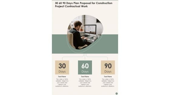 30 60 90 Days Plan Proposal For Construction Project Contractual Work Wd One Pager Sample Example Document