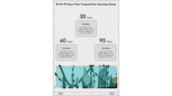 30 60 90 Days Plan Proposal For Fencing Setup One Pager Sample Example Document