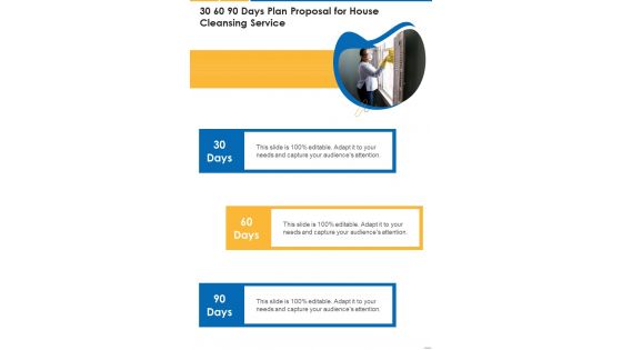 30 60 90 Days Plan Proposal For House Cleansing Service One Pager Sample Example Document
