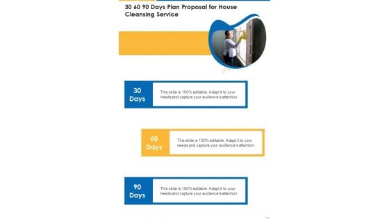 30 60 90 Days Plan Proposal For House Cleansing Service One Pager Sample Example Document 30 60 90 Days Plan Proposal For House Cleansing Service One Pager Sample Example Document