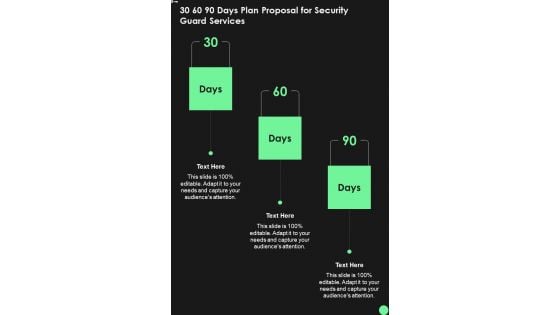 30 60 90 Days Plan Proposal For Security Guard Services One Pager Sample Example Document