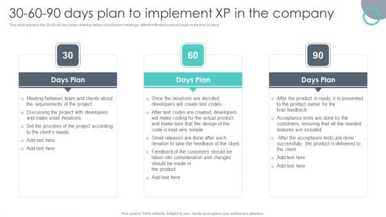 30 60 90 Days Plan To Implement XP In The Company Elements PDF 30 60 90 Days Plan To Implement XP In The Company Elements PDF