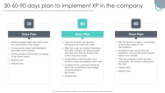 30 60 90 Days Plan To Implement XP In The Company Elements PDF