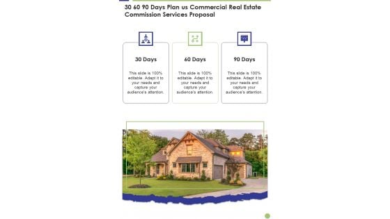 30 60 90 Days Plan Us Commercial Real Estate Commission Services Proposal One Pager Sample Example Document