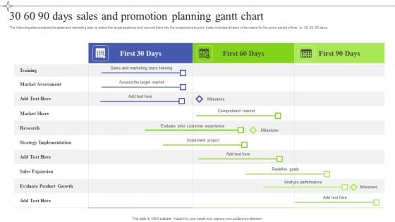 30 60 90 Days Sales And Promotion Planning Gantt Chart Pictures PDF