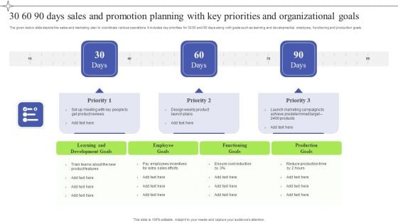 30 60 90 Days Sales And Promotion Planning With Key Priorities And Organizational Goals Graphics PDF 30 60 90 Days Sales And Promotion Planning With Key Priorities And Organizational Goals Graphics PDF