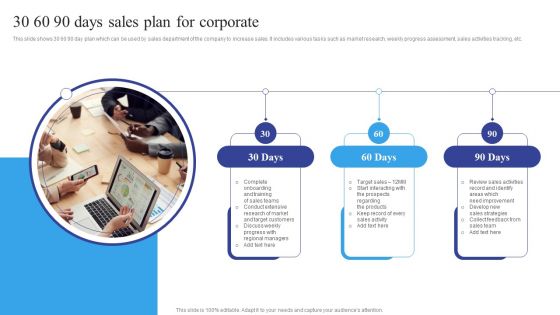 30 60 90 Days Sales Plan For Corporate Portrait PDF