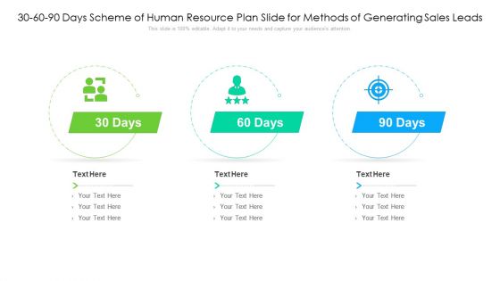 30 60 90 Days Scheme Of Human Resource Plan Slide For Methods Of Generating Sales Leads Download PDF