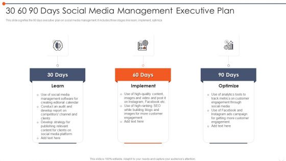 30 60 90 Days Social Media Management Executive Plan Professional PDF