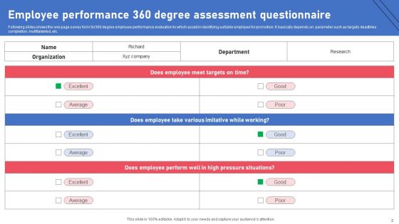360 Degree Employee Assessment Questionnaire Ppt PowerPoint Presentation Complete Deck With Slides Survey