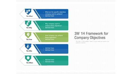 3W 1H Framework For Company Objectives Ppt PowerPoint Presentation Layouts Pictures PDF