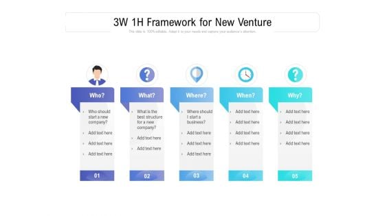 3W 1H Framework For New Venture Ppt PowerPoint Presentation Slides Layout PDF