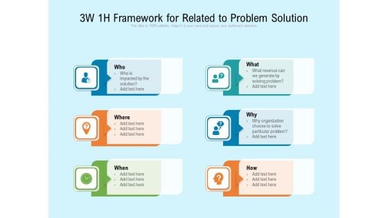 3W 1H Framework For Related To Problem Solution Ppt PowerPoint Presentation Gallery Styles PDF