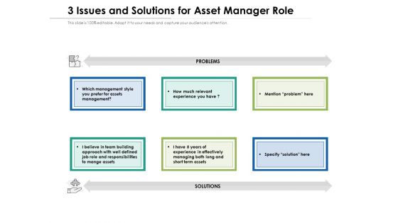 3 Issues And Solutions For Asset Manager Role Ppt PowerPoint Presentation File Smartart PDF