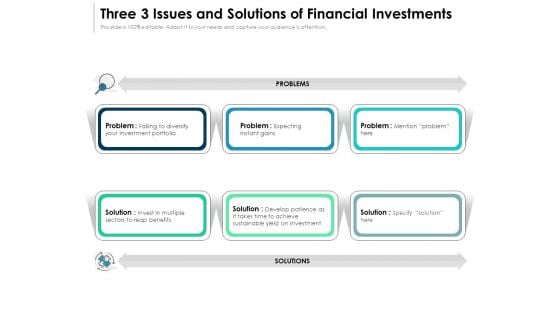 3 Issues And Solutions Of Financial Investments Ppt PowerPoint Presentation File Icons PDF