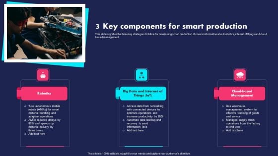 3 Key Components For Smart Production Ppt PowerPoint Presentation Gallery Influencers PDF 3 Key Components For Smart Production Ppt PowerPoint Presentation Gallery Influencers PDF