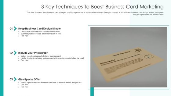 3 Key Techniques To Boost Business Card Marketing Ppt Icon Examples PDF