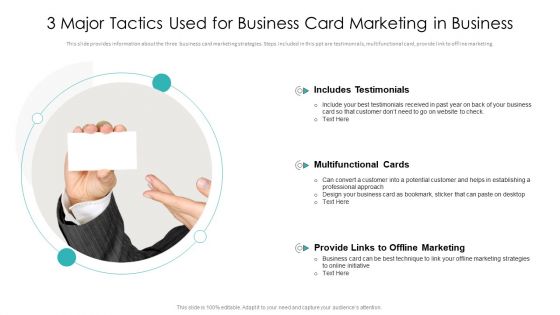 3 Major Tactics Used For Business Card Marketing In Business Ppt Icon PDF