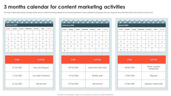3 Months Calendar For Content Marketing Activities Mockup PDF 3 Months Calendar For Content Marketing Activities Mockup PDF