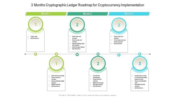 3 Months Cryptographic Ledger Roadmap For Cryptocurrency Implementation Elements