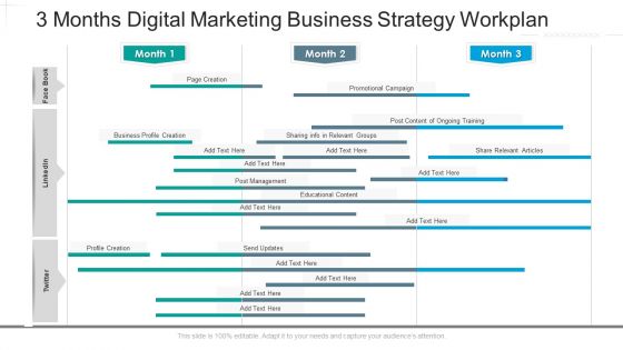 3 Months Digital Marketing Business Strategy Workplan Graphics