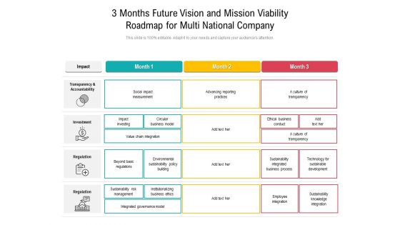 3 Months Future Vision And Mission Viability Roadmap For Multi National Company Ideas