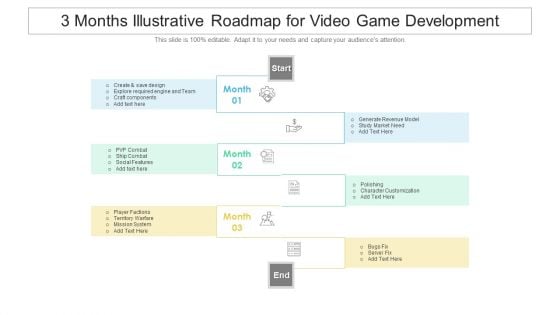3 Months Illustrative Roadmap For Video Game Development Slides 3 Months Illustrative Roadmap For Video Game Development Slides