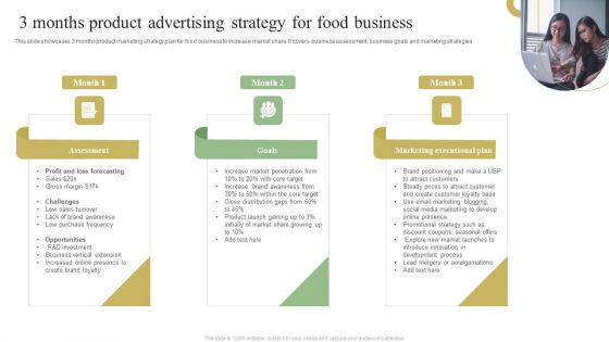 3 Months Product Advertising Strategy For Food Business Demonstration PDF