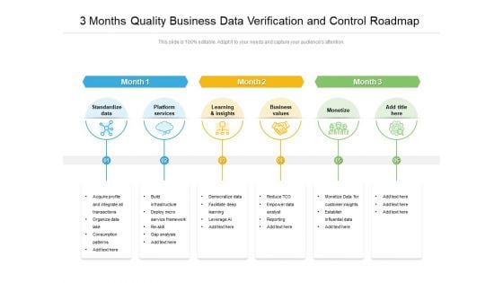 3 Months Quality Business Data Verification And Control Roadmap Mockup
