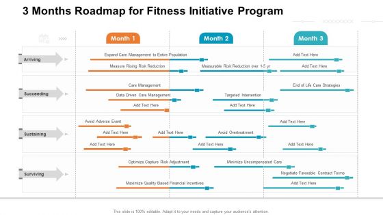 3 Months Roadmap For Fitness Initiative Program Brochure