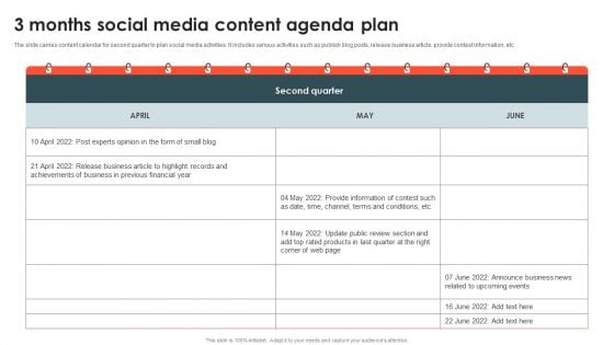 3 Months Social Media Content Agenda Plan Ideas PDF 3 Months Social Media Content Agenda Plan Ideas PDF