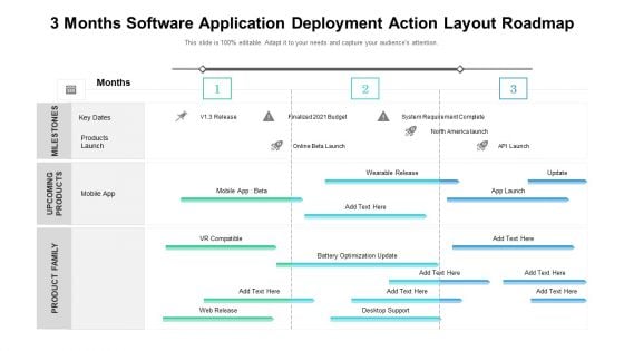 3 Months Software Application Deployment Action Layout Roadmap Structure