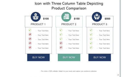 3 Pillar Table With Icon Price Plan Ppt PowerPoint Presentation Complete Deck