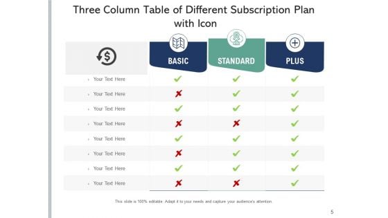 3 Pillar Table With Icon Price Plan Ppt PowerPoint Presentation Complete Deck