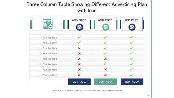 3 Pillar Table With Icon Price Plan Ppt PowerPoint Presentation Complete Deck