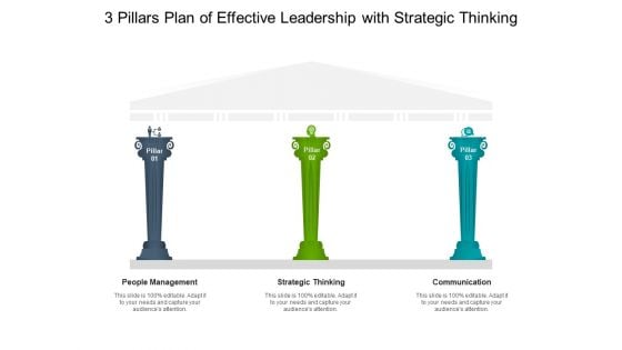 3 Pillars Plan Of Effective Leadership With Strategic Thinking Ppt PowerPoint Presentation Infographic Template Background Designs PDF